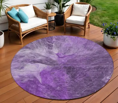 8' Purple Lilac And Eggplant Round Abstract Washable Indoor Outdoor Area Rug