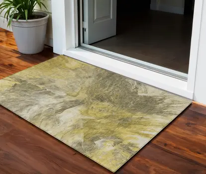 3' X 5' Taupe Beige And Ivory Abstract Washable Indoor Outdoor Area Rug
