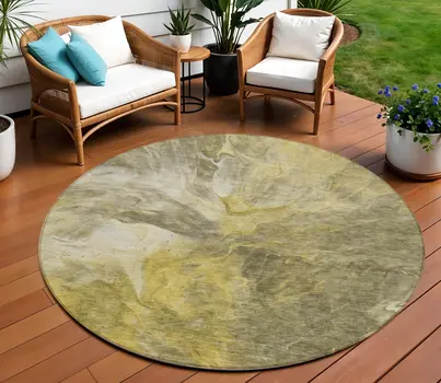 8' Taupe Beige And Ivory Round Abstract Washable Indoor Outdoor Area Rug