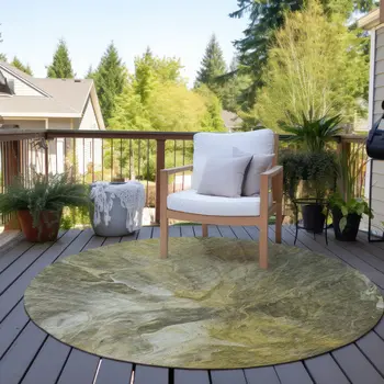8' Taupe Beige And Ivory Round Abstract Washable Indoor Outdoor Area Rug