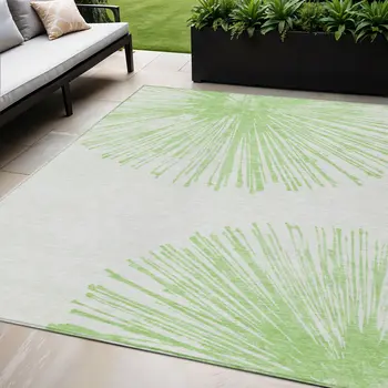 5' X 8' Artichoke Green And Ivory Abstract Washable Indoor Outdoor Area Rug