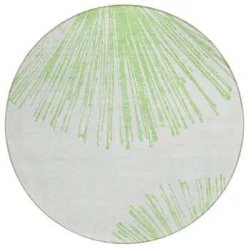 8' Artichoke Green And Ivory Round Abstract Washable Indoor Outdoor Area Rug