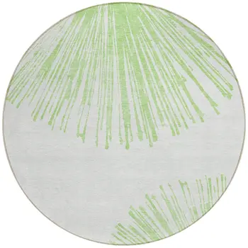 8' Artichoke Green And Ivory Round Abstract Washable Indoor Outdoor Area Rug