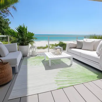 9' X 12' Artichoke Green And Ivory Abstract Washable Indoor Outdoor Area Rug