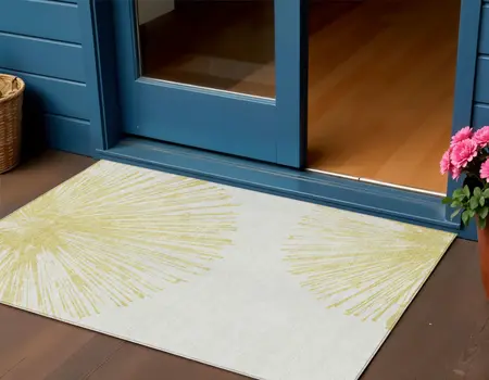 3' X 5' Beige And Ivory Abstract Washable Indoor Outdoor Area Rug