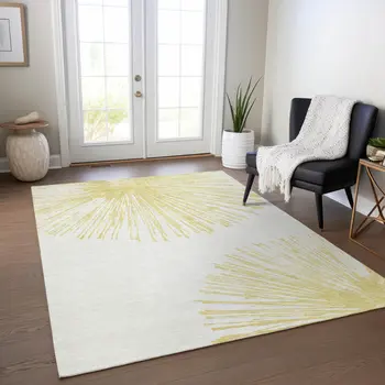 3' X 5' Beige And Ivory Abstract Washable Indoor Outdoor Area Rug