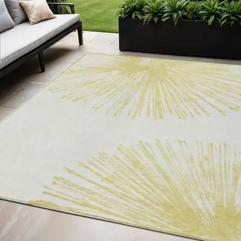5' X 8' Beige And Ivory Abstract Washable Indoor Outdoor Area Rug