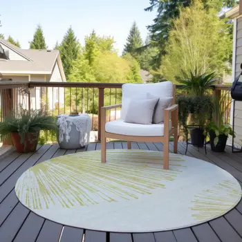 8' Beige And Ivory Round Abstract Washable Indoor Outdoor Area Rug