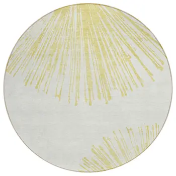 8' Beige And Ivory Round Abstract Washable Indoor Outdoor Area Rug