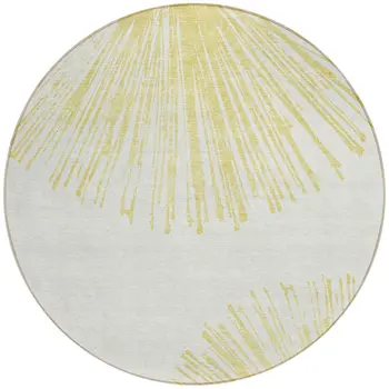 8' Beige And Ivory Round Abstract Washable Indoor Outdoor Area Rug