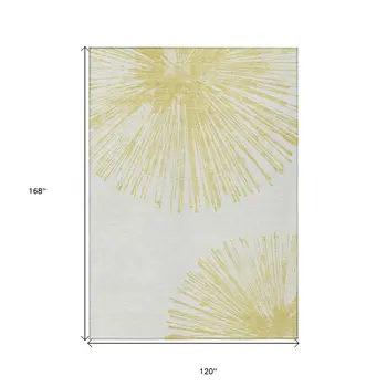 10' X 14' Beige And Ivory Abstract Washable Indoor Outdoor Area Rug