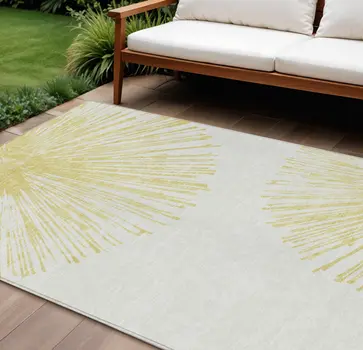 10' X 14' Beige And Ivory Abstract Washable Indoor Outdoor Area Rug