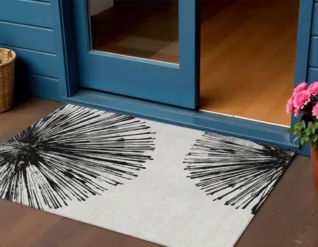 3' X 5' Black And Ivory Abstract Washable Indoor Outdoor Area Rug