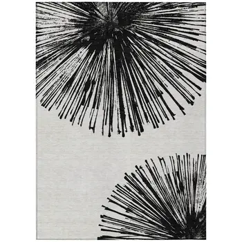 3' X 5' Black And Ivory Abstract Washable Indoor Outdoor Area Rug