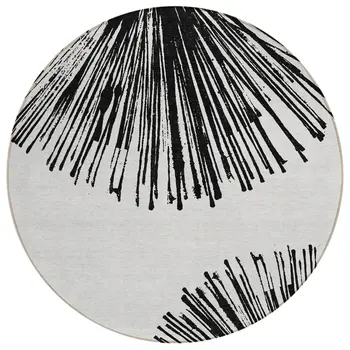 8' Black And Ivory Round Abstract Washable Indoor Outdoor Area Rug