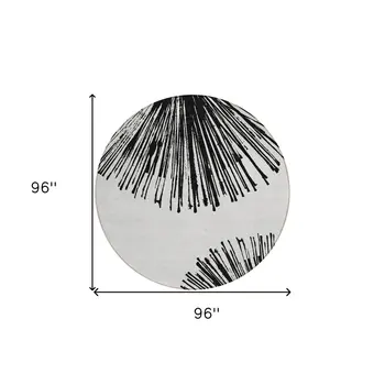 8' Black And Ivory Round Abstract Washable Indoor Outdoor Area Rug