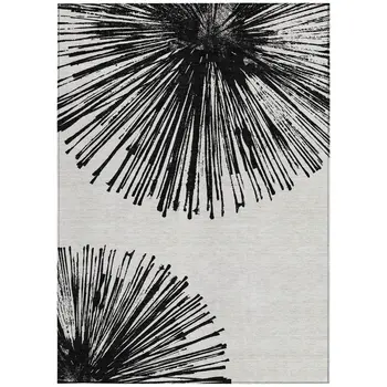 10' X 14' Black And Ivory Abstract Washable Indoor Outdoor Area Rug