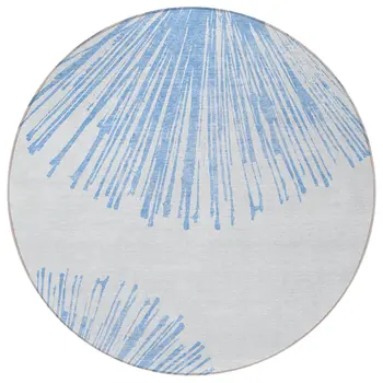 8' Denim Blue And Ivory Round Abstract Washable Indoor Outdoor Area Rug