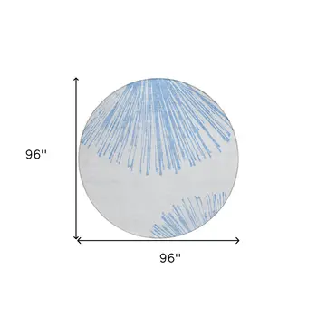8' Denim Blue And Ivory Round Abstract Washable Indoor Outdoor Area Rug