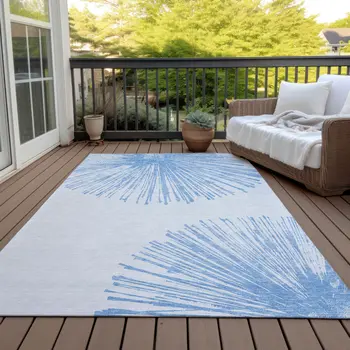 9' X 12' Denim Blue And Ivory Abstract Washable Indoor Outdoor Area Rug