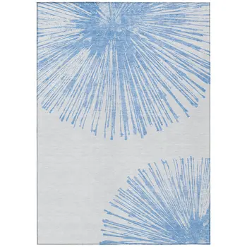 9' X 12' Denim Blue And Ivory Abstract Washable Indoor Outdoor Area Rug