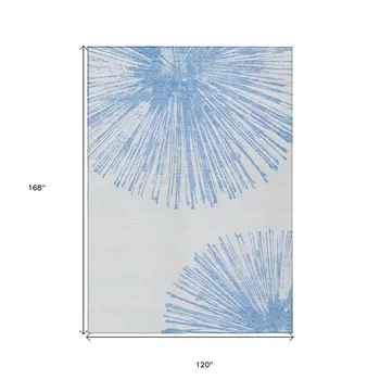 10' X 14' Denim Blue And Ivory Abstract Washable Indoor Outdoor Area Rug