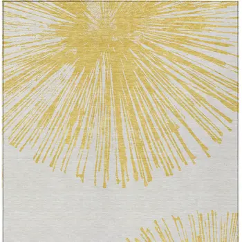 5' X 8' Gold And Ivory Abstract Washable Indoor Outdoor Area Rug
