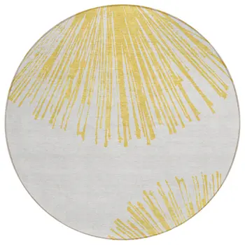 8' Gold And Ivory Round Abstract Washable Indoor Outdoor Area Rug