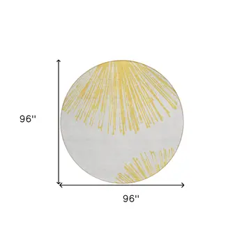 8' Gold And Ivory Round Abstract Washable Indoor Outdoor Area Rug