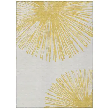 8' X 10' Gold And Ivory Abstract Washable Indoor Outdoor Area Rug