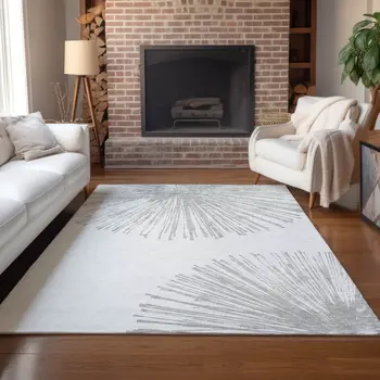 3' X 5' Gray And Ivory Abstract Washable Indoor Outdoor Area Rug