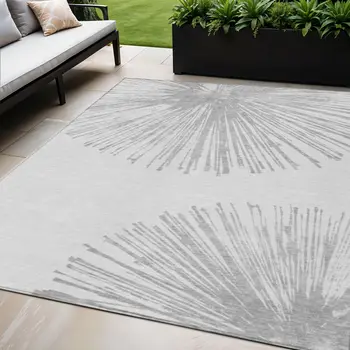 5' X 8' Gray And Ivory Abstract Washable Indoor Outdoor Area Rug