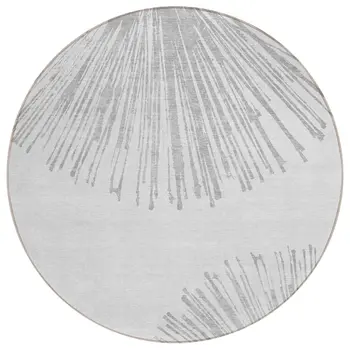 8' Gray And Ivory Round Abstract Washable Indoor Outdoor Area Rug