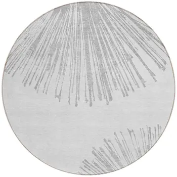 8' Gray And Ivory Round Abstract Washable Indoor Outdoor Area Rug