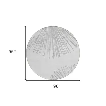 8' Gray And Ivory Round Abstract Washable Indoor Outdoor Area Rug