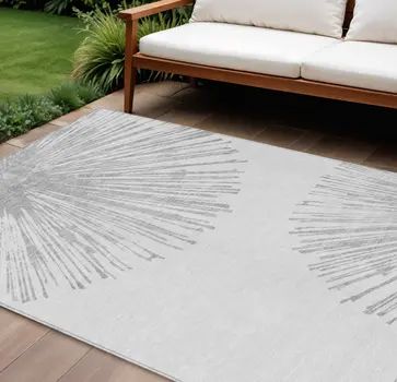 10' X 14' Gray And Ivory Abstract Washable Indoor Outdoor Area Rug