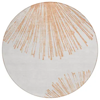 8' Salmon And Ivory Round Abstract Washable Indoor Outdoor Area Rug