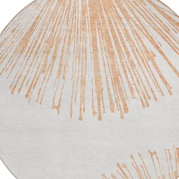 8' Salmon And Ivory Round Abstract Washable Indoor Outdoor Area Rug