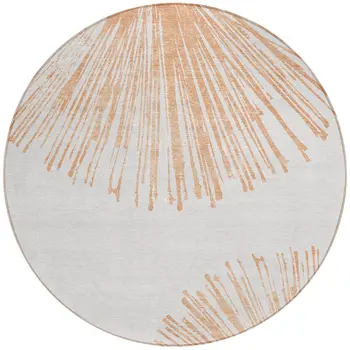 8' Salmon And Ivory Round Abstract Washable Indoor Outdoor Area Rug