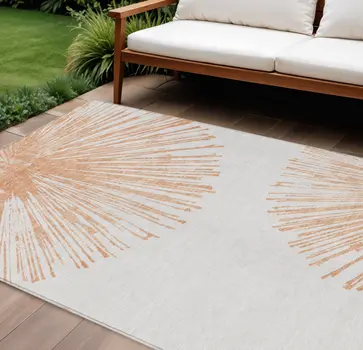 10' X 14' Salmon And Ivory Abstract Washable Indoor Outdoor Area Rug