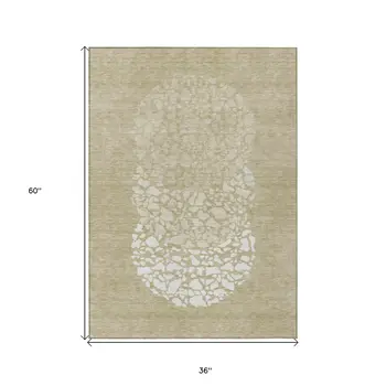 3' X 5' Beige Tan And Taupe Abstract Washable Indoor Outdoor Area Rug
