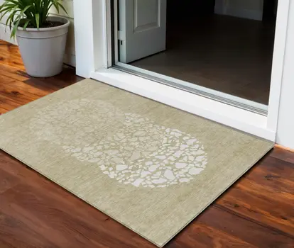 3' X 5' Beige Tan And Taupe Abstract Washable Indoor Outdoor Area Rug
