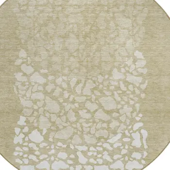 8' Beige Tan And Taupe Round Abstract Washable Indoor Outdoor Area Rug