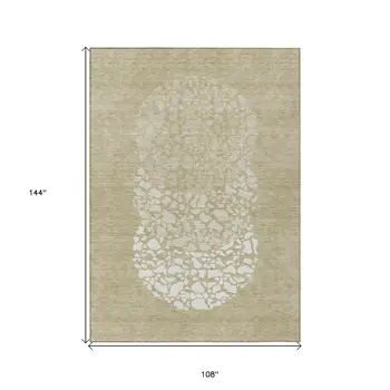 9' X 12' Beige Tan And Taupe Abstract Washable Indoor Outdoor Area Rug