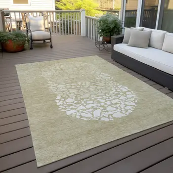 9' X 12' Beige Tan And Taupe Abstract Washable Indoor Outdoor Area Rug
