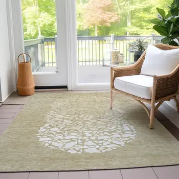 9' X 12' Beige Tan And Taupe Abstract Washable Indoor Outdoor Area Rug