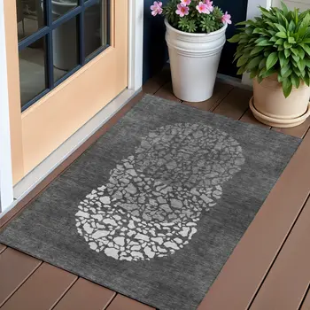 3' X 5' Charcoal Gray And Silver Abstract Washable Indoor Outdoor Area Rug