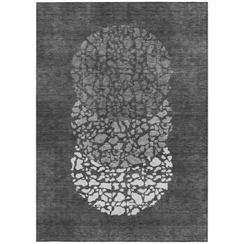 9' X 12' Charcoal Gray And Silver Abstract Washable Indoor Outdoor Area Rug