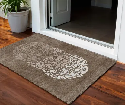 3' X 5' Chocolate And Taupe Abstract Washable Indoor Outdoor Area Rug
