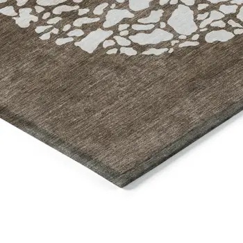 5' X 8' Chocolate And Taupe Abstract Washable Indoor Outdoor Area Rug